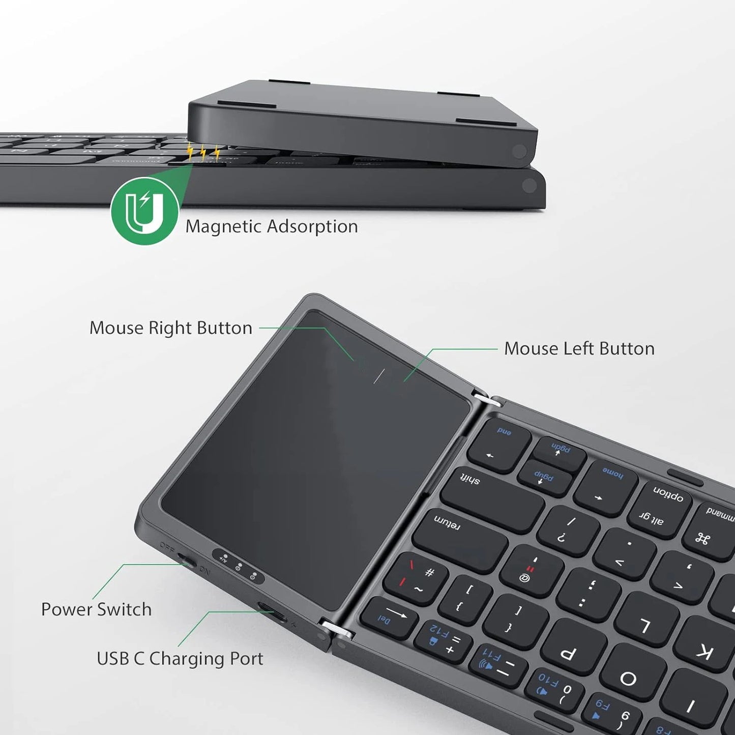 Foldable Keyboard with Touchpad Portable Mini Bluetooth Wireless Folding Keyboard for Mac Ios Android Windows PC Tablet