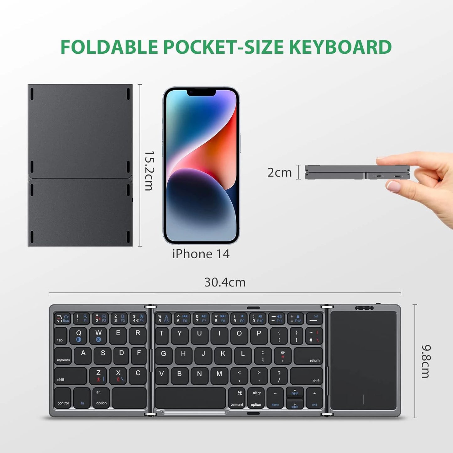 Foldable Keyboard with Touchpad Portable Mini Bluetooth Wireless Folding Keyboard for Mac Ios Android Windows PC Tablet